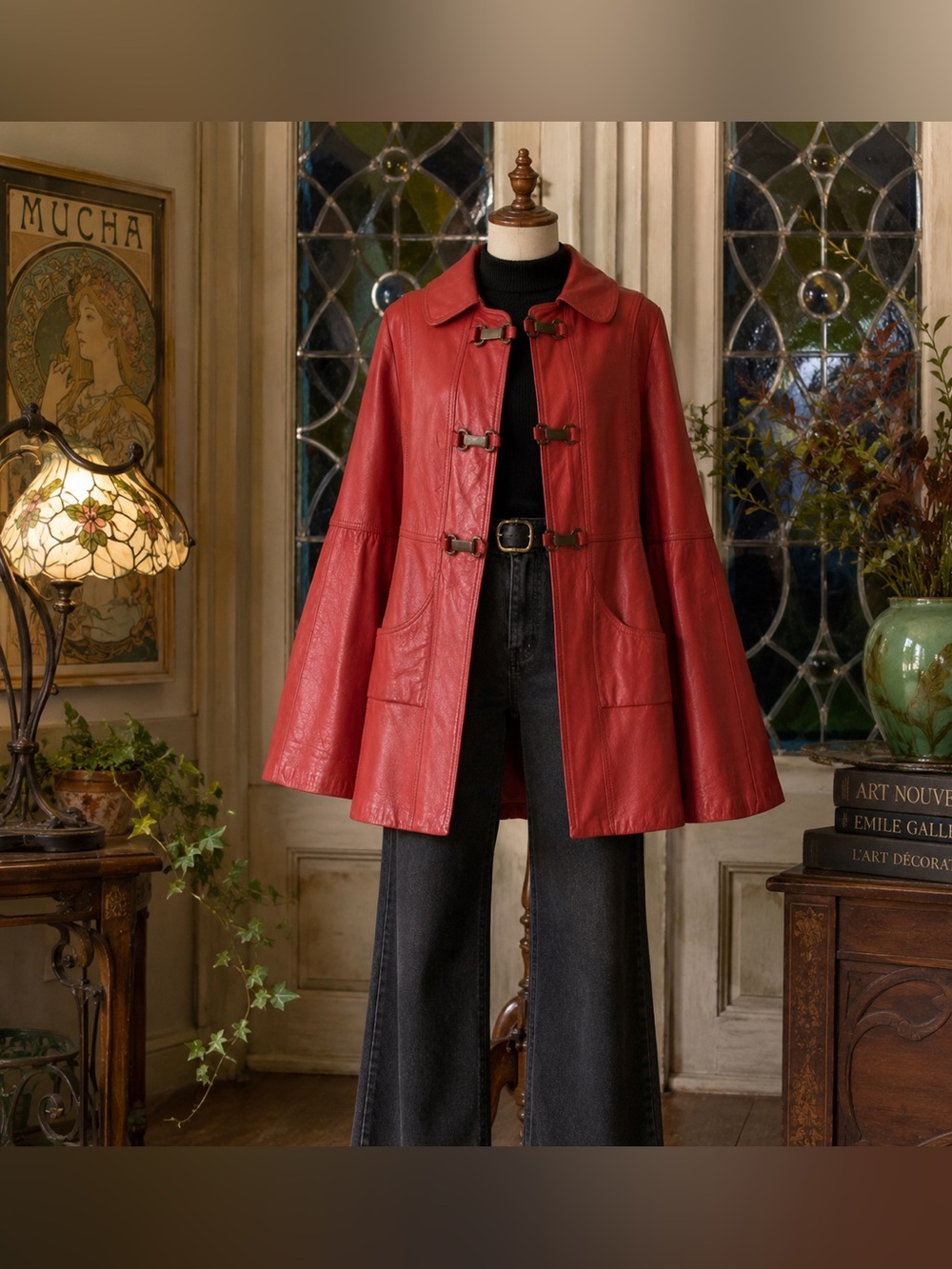 Vintage 1970s Kirk’s Suede Life Near Flawless 60s Mod Style Red Leather Cape (S)